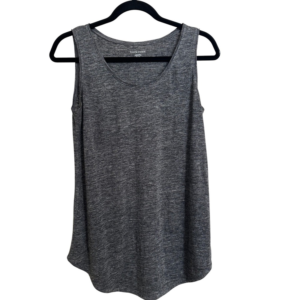 Eileen Fisher Charcoal‎ Grey 100% Organic Linen Scoop Neck Tank Top XS